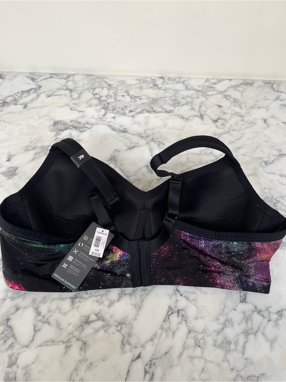 Torrid Mid Impact Underwire Sports Bra Bright Galaxy Neon Print Size 46C 46B - Picture 6 of 13